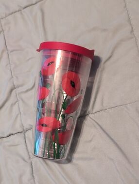 Tetvus Red Floral Travel Tumbler with Lid